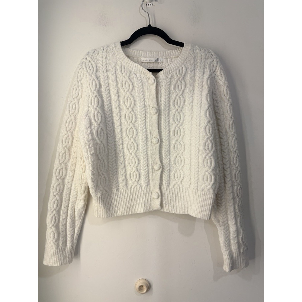 Altar'd State Ivory Cable Knit Cardigan Women's XL Chunky Button Front Sweater